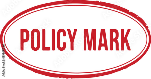 Red oval policy mark stamp with grunge effect on transparent background