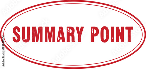 Red oval stamp with summary point text on white