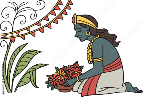 Indian Kali Puja Festival Celebration Illustration. Goddess Kali Puja Festival in India Illustration. Traditional Kali Puja Festival in India. Indian Kali Puja Religious Festival Scene. Hindu Kali