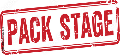 Red pack stage stamp with distressed texture and rectangular border