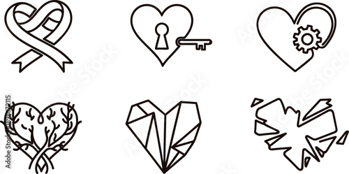 Heart shapes with various symbols and designs for love and emotions concepts  heart icons