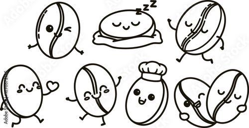 Set of cute cartoon sandwiches with different emotions and expressions  happy smiling faces