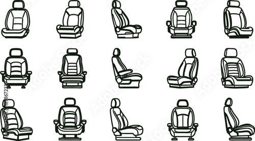 Various car seats and office chairs in different positions and designs  illustrations