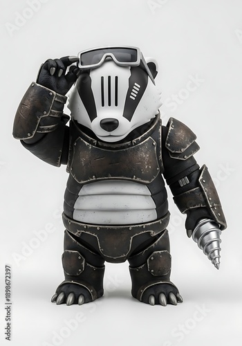 Bear astronaut in heavy armor suit isolated white background