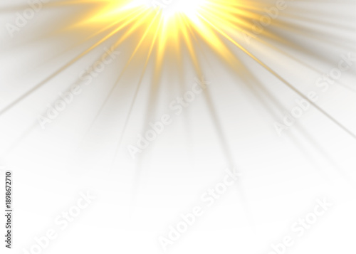 Radiant yellow sun glows with sparkling beams and glowing rays across an abstract neon background, enhancing magical stage projection, spotlight shows, festive lighting, and dazzling illumination effe
