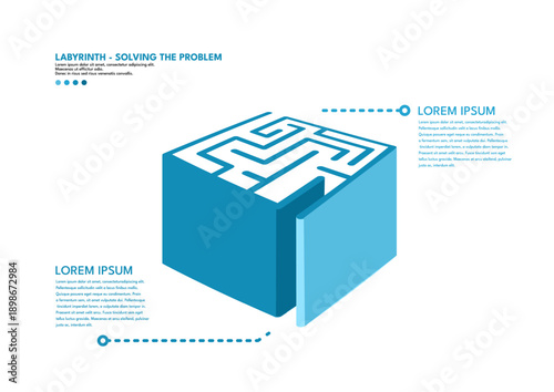 Labyrinth - solving the problem, isometric infographic template vector illustration