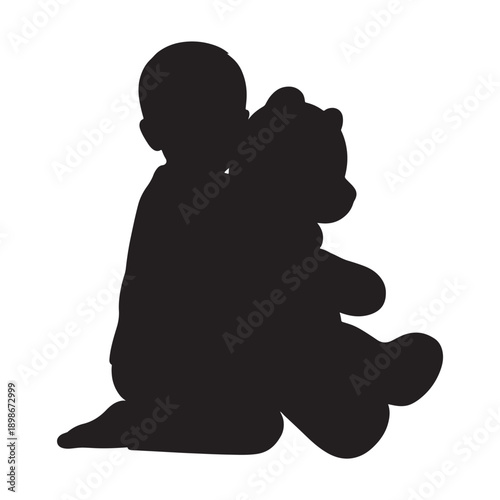 Silhouette of Child Hugging Teddy Bear