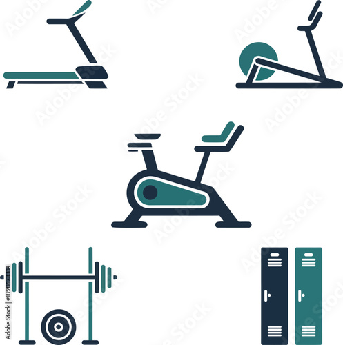 Gym equipment in dark blue and green exercise fitness