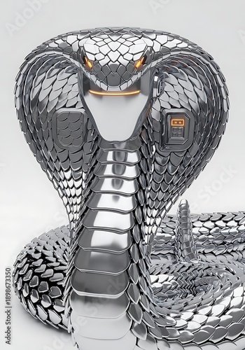 futuristic chrome cobra robot isolated white background