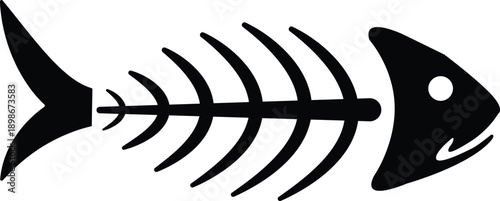 Black Silhouette of a Fish Skeleton on White Background