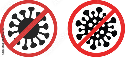 Stop Virus and Bacteria Warning Signs with Crossed Out Germ Icons