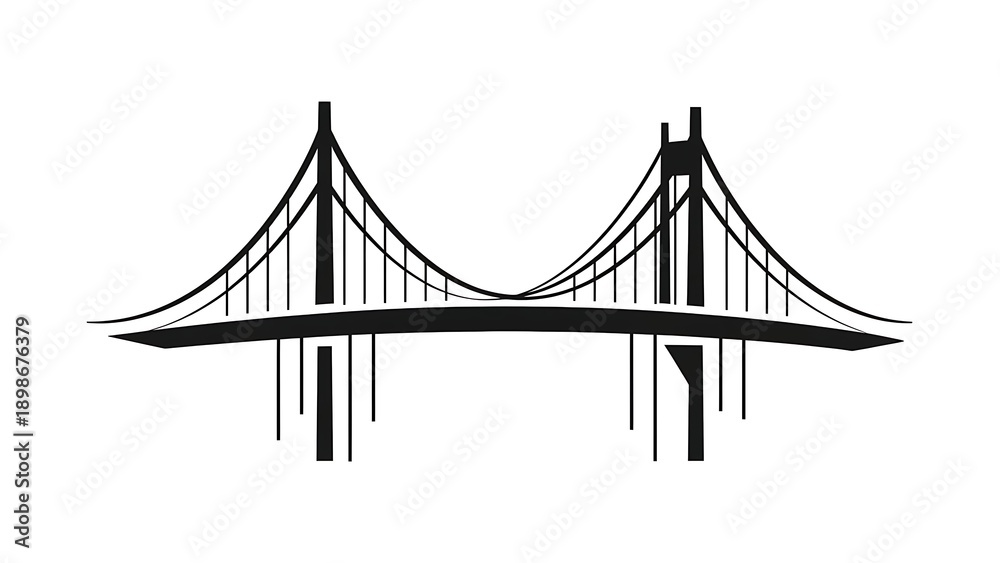 Obraz premium Iconic suspension bridge silhouette in modern urban landscape