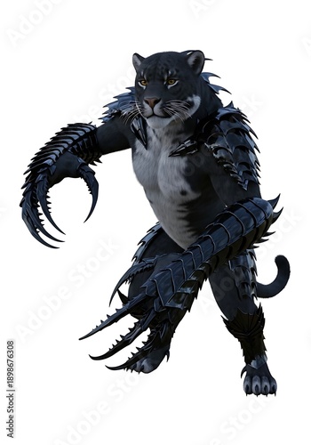 Dark armored werewolf warrior creature isolated white background