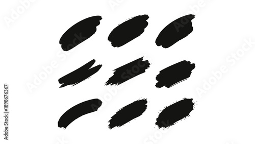 Nine black brush strokes are arranged in a three by three grid.