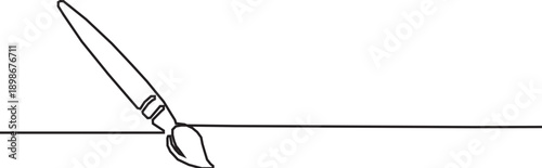 One continuous line of a thin artist's brush. Line art of a tool with a sharp bristle tip. Drawing in one line style with a black outline. 