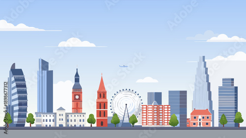 A colorful cityscape depicting iconic landmarks of london england