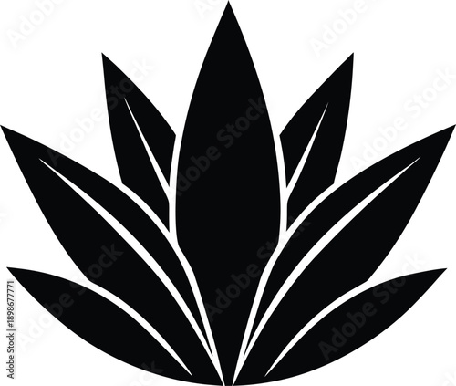 Stylized black silhouette of agave leaves resembling a floral or plant design