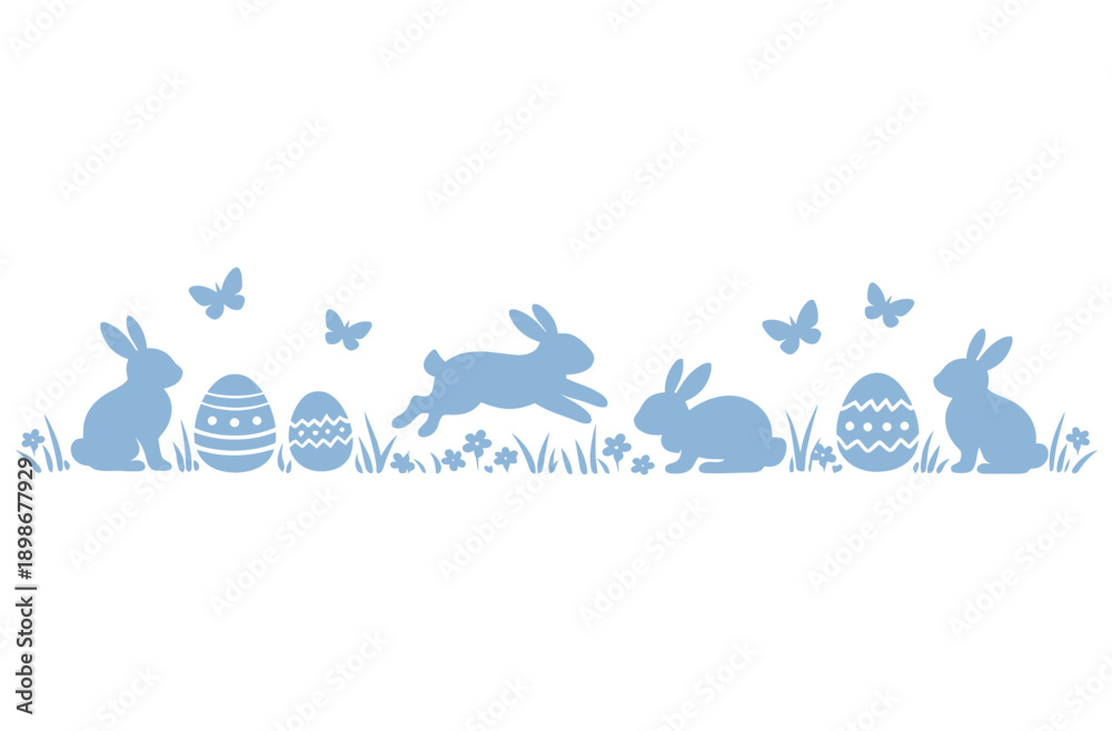 Fototapeta premium Easter banner with easter eggs and rabbit. Spring minimalist vector design. 