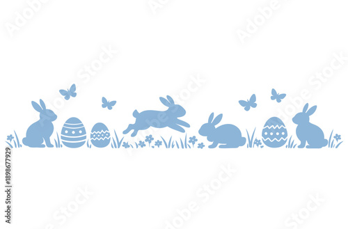 Easter banner with easter eggs and rabbit. Spring minimalist vector design.
