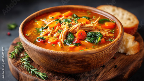 A bowl of chicken soup with...