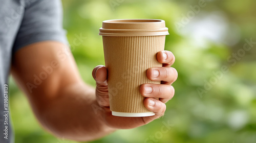 A hand holding a take away ...