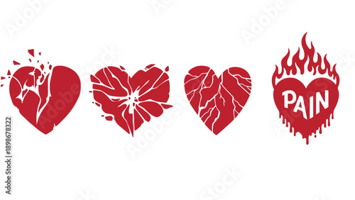 A collection of broken heart symbols representing pain and sorrow