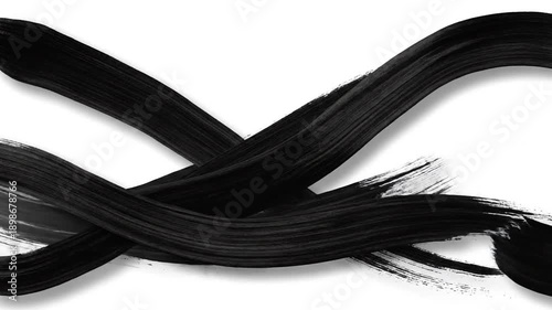 Black Ink Brush Strokes Forming Abstract Swirls and Crosses - Motion Graphic Overlay