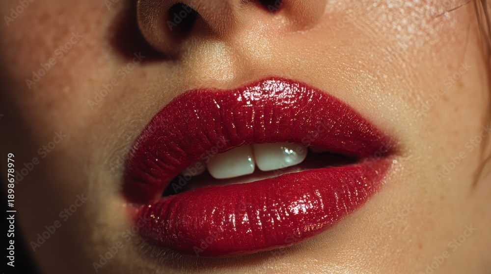 Naklejka premium Bold red lips shine in natural light, enhancing beauty and allure