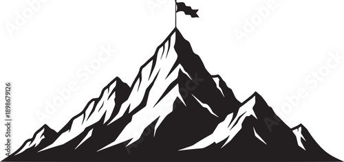 Mountain with flag on peak achievement