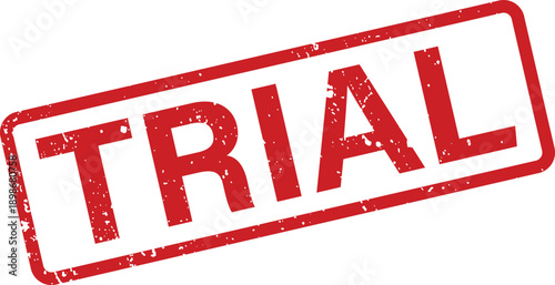 A red grunge textured rectangular stamp showing the word TRIAL prominently displayed on a clean white surface