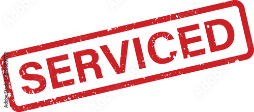 A red rectangular grunge stamp with the word serviced clearly printed on a clean white background