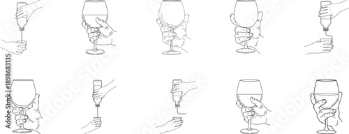 Hand Pouring Wine Into Glass Line Art Collection Keywords: wine, pouring, glass, bottle, hand