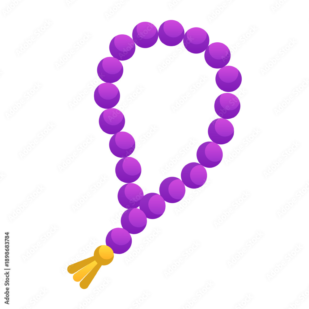 Obraz premium Flat vector illustration of Islamic tasbih prayer beads used for dhikr. Cartoon 2d sticker - Muslim worship, spirituality, and daily prayer symbol for Ramadan, Eid and other Islam religious designs