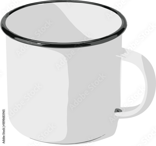 White enamel mug with black rim and handle white mug ceramic mug