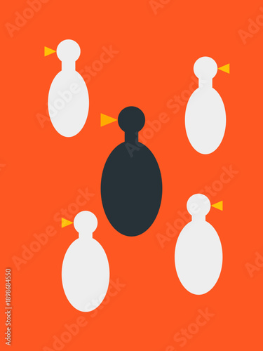 Minimalist Geometric Bird Composition on Orange Background