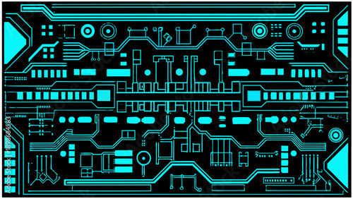 Abstract turquoise circuit board pattern with complex geometric details