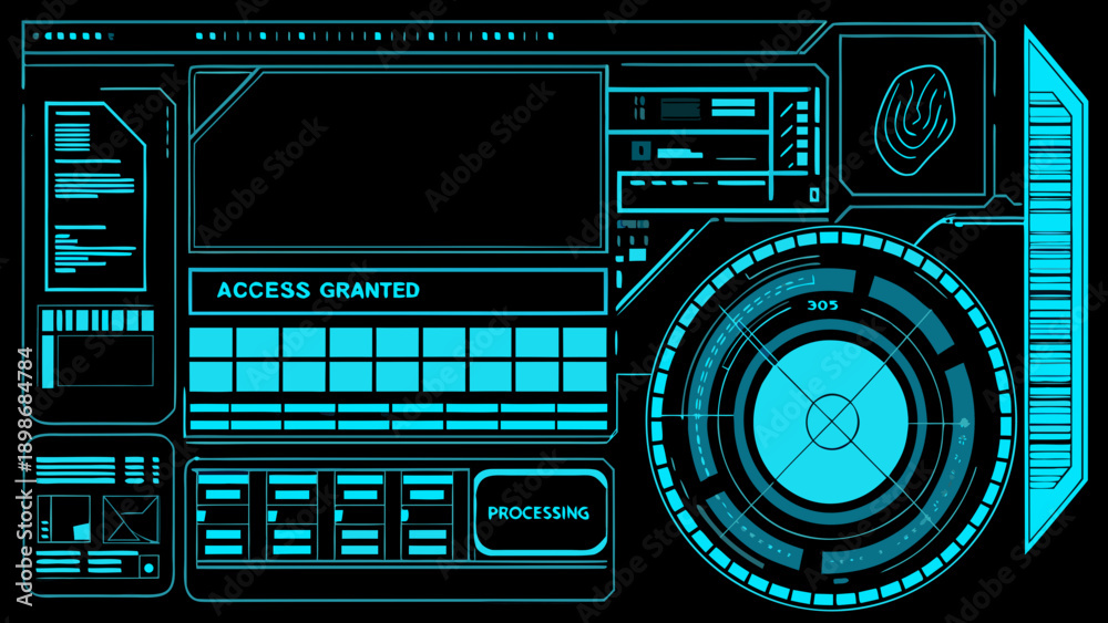 Obraz premium Futuristic interface with glowing cyan lines and digital elements