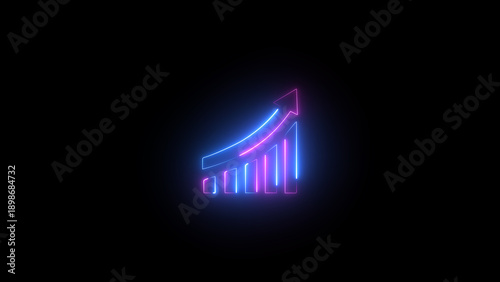 Neon Business chart with arrow, Growths chart, Profit growing, Growth success icon.