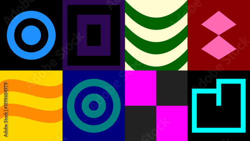 Modern Multi-Pattern Geometric Abstract Grid Display