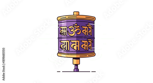 Colorful Tibetan Prayer Wheel Vector Illustration: Symbolic, Spiritual Meditation Tool for Peace and Tranquility, isolated on transparent background.