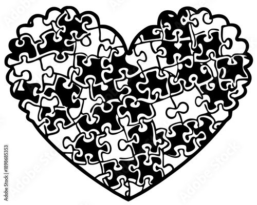 Puzzle Piece Heart Black and White Jigsaw Love Connection Silhouette Art puzzle, heart, jigsaw, pieces, connection, missing, fit, together, unity, love, romance, valentine, relationship, bond, couple