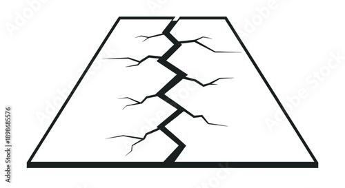 Crack in green land: Earthquake symbol, ground split vector, natural disaster damage, fault line risk, isolated on transparent background.