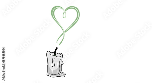 Cartoon Fading Love: Heart Shaped Smoke From Extinguished Candle, Loss Symbolism, Isolated on transparent background, Grief, Sadness, Relationship Ending Concept