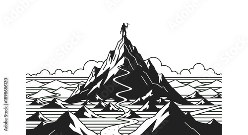 Mountain Climber Success: Vector Illustration of Achieving Goals, Isolated on Transparent Background for Business, Leadership & Adventure Visuals.