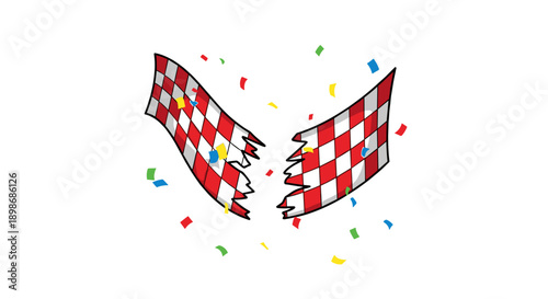Defeated Checkered Flag Illustration: Torn, Championship Lost, Isolated on Transparent Background, Symbolizing Failure, Cartoon Style, Vector Graphic