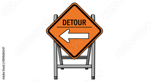 Road Work Detour Sign, Traffic Direction Symbol. Unexpected Change and Alternative Route. Isolated on transparent background for easy use in designs and web projects.