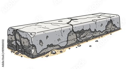 Crumbling Concrete Block Vector. Weathered Stone Slab Texture, Grunge Construction Material, Cartoon Style. Broken Industrial Element Isolated on Transparent Background.