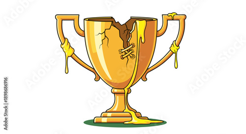 Broken Golden Trophy, Symbol of Failure, isolated on transparent background. Loss, Frustration, and Career Setbacks Concept. Business and Sports Metaphor. Vector Illustration.