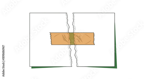 Torn Paper Document with Tape Repair, Fragility Concept isolated on transparent background, Crisis Recovery, Handmade, Reconnect, Back to Normal