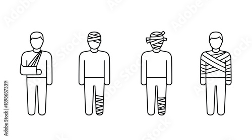 Injured people with bandages vector illustrations a striking silhouette